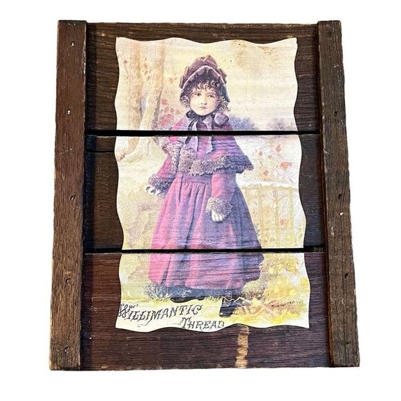 Vintage Willmantic Thread Wooden Victorian Girl AD - Picture 1 of 9